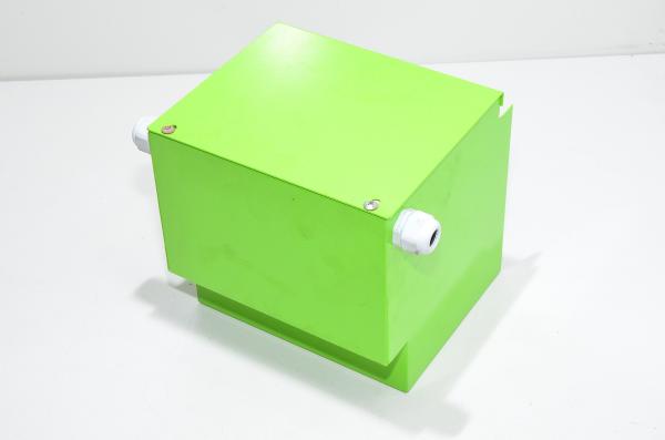 203x196x165mm metallinen neonvihreä laitekotelo 2x kaapelin ulostulolla