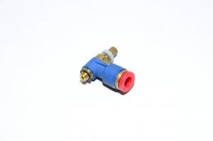Pisco JSC6-M5A blue/red elbow type meter-out speed controller with M5x0.8 threaded port and 6mm quick connector for tube